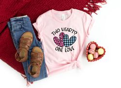 Two hearts one Love Shirt,Buffalo Plaid Valentines Day Shirts For Woman,Heart Shirt,Cute Valentine Shirt,Valentines Day