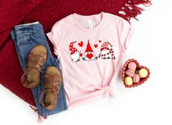 Valentine Gnomes Hearts Shirt,Valentines Day Shirt For Woman,Heart Shirt,Cute Valentine Shirt,Scandinavian Gnome Shirt,V