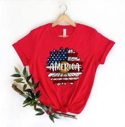 America Sunflower Shirt, USA Flag Flower T Shirt, Gift For American, 4th Of July Flag, Sunflower Shirts, Sunflower Lover