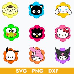 Flower Sanrio Characters Bundle Svg, Sanrio Svg, Sanrio Characters Svg, Cartoon Svg, Png Dxf Digital File