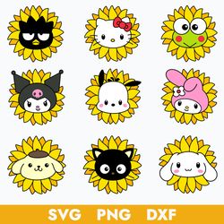 Sunflower Sanrio Characters Bundle Svg, Sanrio Characters Svg, Sanrio Svg, Png Dxf Digital File