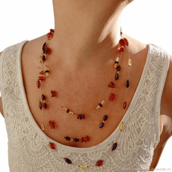 Real Amber Jewelry Layered Necklace Boho and Classic beads Necklace Long women Baltic Amber Minimalism Necklace Handmade