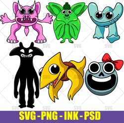 Cyan SVG, Garten Of Banban Characters SVG,Fire Pickles SVG, Mr Grimm SVG,Nighty Boo SVG, Zolphaleena SVG, Cut files for