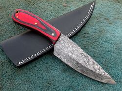 Damascus Steel Skinner , Hand Forged Fixed Blade Skinning Knife , Damascus Hunting Knife