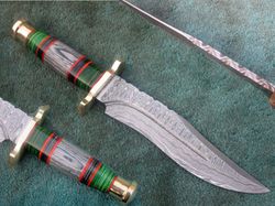 damascus bowie knife , hand made damascus steel fixed blade hunting knife