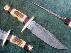 Hand Made Hunting Knife , Superior Hand Forged Damascus Steel Hunting Outdoor Knife