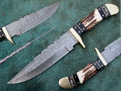 Hand Forged Hunting Knife , Custom Hand Made Damascus Steel Survival Knife