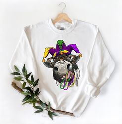 Mardi Gras Cow Sweatshirt, Nola Shirt,Fat Tuesday Shirt,Flower de luce Shirt,Louisiana Shirt,Saints New Orleans Shirt,Ma