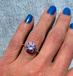 Lavender Amethyst Ring - Statement Ring - Gold Ring - Engagement Ring - Prong Ring - Round Ring - Cocktail Ring