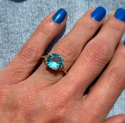 Aquamarine Ring - March Birthstone - Statement Ring - Gold Ring - Engagement Ring - Round Ring - Cocktail Ring