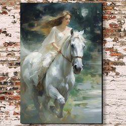 Elegant Harmony: A Masterful Depiction of a Girl and Her Steed in a Dreamy, Contrast-Filled Landscape
