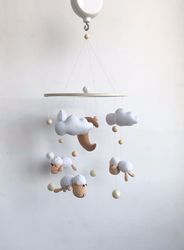 baby mobile neutral sheep. Crib mobile moon and clouds mobile