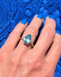 Blue Topaz Ring - December Birthstone - Gemstone Band - Gold Ring - Engagement Ring - Teardrop Ring - Cocktail Ring
