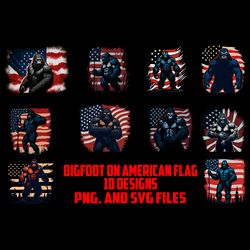 BIGFOOT ON THE BACKGROUND OF THE AMERICA FLAG SVG and PNG. DOWNLOAD DIGITAL SUBLIMATION FILES