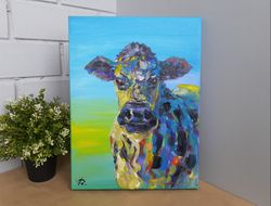Cow painting Original art Farm animals artwork impasto painting Cow artwork Cow oil painting Cow wall art
