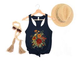 Floral Shirt Tank, Vintage Floral Tank Top, Bohemian Style Tank, Butterfly Shirt, Trending Right Now, Women's Graphic Ta
