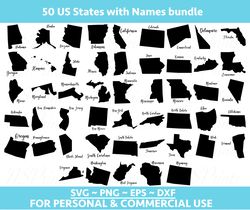 50 US States map Bundle SVG, States svg, US state svg, United States Vector Files, 50 states clip art, All Usa states,