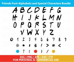 Friends Font TTF, Friends font SVG, Friends digital fonts, Friendship Font Svg Png Pdf Dxf Alphabet Letter, Number, Dots