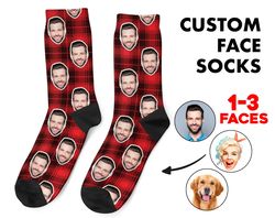 Custom Face Socks, Custom Photo Socks, Flannel Socks, Personalized Socks, Tartan Check Picture Socks, Funny Gift For Her