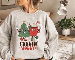 Feeling Jolly Holiday Sweater, Vintage Christmas, Christmas Sweatshirt, Cute Santa, Xmas Graphic Pullover, Holiday Ugly