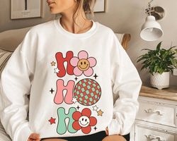 Ho Ho Ho Retro Christmas Sweatshirt, 70s Vintage Christmas Sweater, Cute Xmas Sweatshirts, Womens Christmas Shirts, Chri
