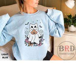 Cat Ghost Halloween Sweatshirt, Cute Ghost Cat Sweater, Cat Mama Halloween, Gift For Cat Lover, Fur Mama Halloween Sweat