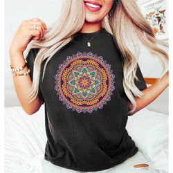 Colorful Mandala Lotus Shirt,Mandala Shirt,Flower Mandala Shirt,Yoga Shirt,Sri Yantra Mandala Shirt,Spiritual Yoga Shirt