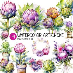Watercolor Artichoke | Art, Plant, Print, Clipart, Decor, Bouquet, Wreath, Heart, Circular Wreath, Flower, PNG, Design