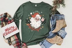 Funny Santa Long Sleeve Shirt, cute Christmas shirt for women, crewneck graphic christmas tee, Santa shirt for women, xm