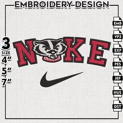Nike Wisconsin Badgers Embroidery Designs, NCAA Embroidery Files, Wisconsin Badgers, Machine Embroidery Files