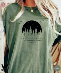 Moon Nature T Shirts for Women, adventure shirt, get outdoors graphic tee, travel t shirts, Forest hiking, mountains, Hi