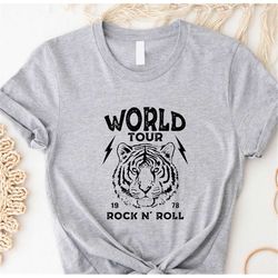 World Tour Rock N Roll Shirt, Vintage Style Rock and Roll Tiger shirt, Music lover tee, Guitar shirt, Songwriter Shirt ,