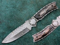 Damascus Skinner Knife , Hand Forged Damascus Steel Full Tang Hunting Knife