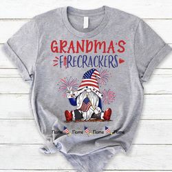 Personalized Gnome Grandma's Firecracker 4th Of July T-Shirt, Custom Rocket Kids Name Shirt For Mom Grandma Nana Mimi
