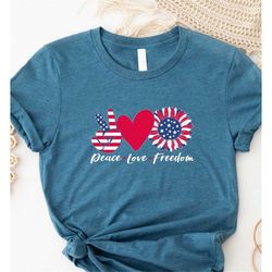 Peace Love Freedom Shirt, 2023 Independence Day Shirt, Patriotic 4th Of July Flag Shirt, America Sunflower Shirt, USA Fl