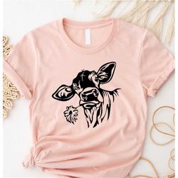 Cute Cow Shirt, Floral Cow Shirt For Mom, Highland Cow Shirt, Cow Gifts For Her, Heifer Shirt, Farm T-shirt, Ranch Tee,