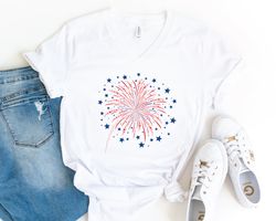 Firework USA V-Neck Shirt, 4th Of July Shirt, Independence Day Shirt, Gift For American, Red White Blue Shirt, Patriotic