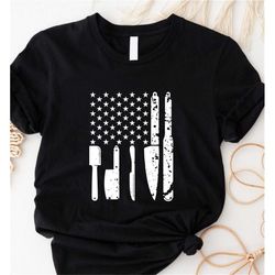 chefs knife usa flag t-shirt, chef gifts idea, gift for cook, chef t shirt, gifts for chefs, chef shirt, chef t-shirt, p