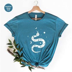 Celestial Snake Shirt, Gift for Her, Reptile T-Shirt, Spiritual Tshirt, Boho Womens Clothes, Mystical Graphic Tees, Anim
