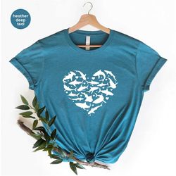 Cool Shark Shirts, Trendy Oceans Graphic Tees, Sea Animals Clothing, Kids Toddler T-Shirt, Funny Heart Graphic Tees, Bir