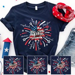 4th of July Mimi T Shirt, Custom Grandma Shirt with Kids names shirt, Patriotic 4th of July Firecrackers Tee Shirt for I