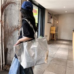 Large-capacity silver bag female new fashion commuter handbag student shoulder tote bag