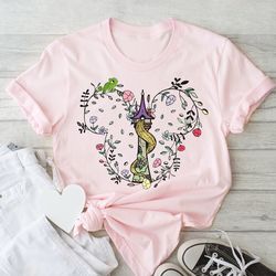 Tangled Shirt, Rapunzel's Tower T-shirt, Princess Castle Mickey Mouse Floral Shirt, M