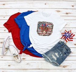 Highland Cow shirt, USA flag and leopard, Stars and Stripes Shirt, Retro American Flag, Highland Cow With 4th July, Amer