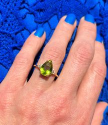 Peridot Ring - August Birthstone Jewelry - Statement Ring - Gold Ring - Engagement Ring - Teardrop Ring - Cocktail Ring