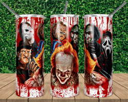 Pennywise with Horror Movie Characters Blood Splatter Tumbler-christmas Tumblers, Pennywise Horror Christmas Tumblers
