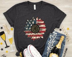 America Sunflower Shirt, USA Flag Flower T Shirt, Gift For American, 4th Of July Flag Graphic T-Shirt, Freedom T Shirt,