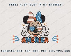 America Cartoon Minnie Mouse Embroidery Design, Happy Independence Day Embroidery Design, Fouth Of July Embroidery
