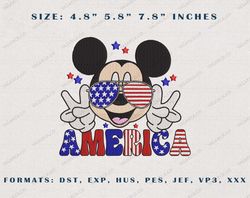 America Cartoon Mickey Mouse Embroidery Design, Happy Independence Day Embroidery Design, Let's Cheers America Embroi