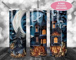 Skinny horror tumbler, 3D Quilled Haunted House skinny tumbler, Straight Tumbler Wrap skinny tumbler
